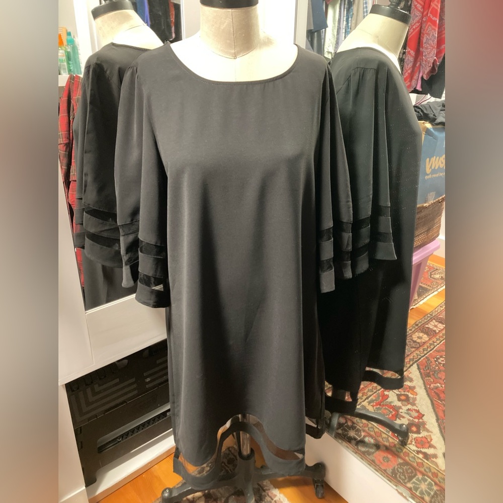 Black Dress with Sheer 3/4 Sleeve Accents. No Tags, but Measures as a Large